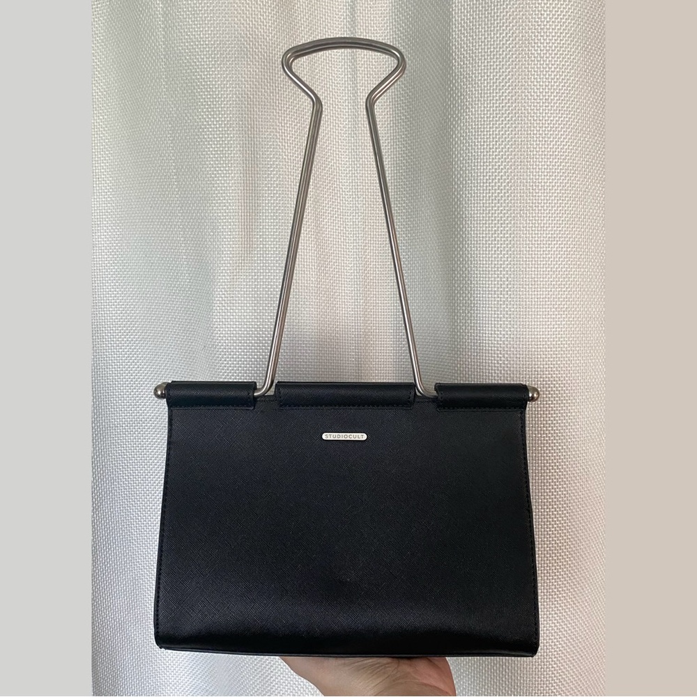 StudioCult paper clip bag - Black Crossbody Bag with Metal Handle